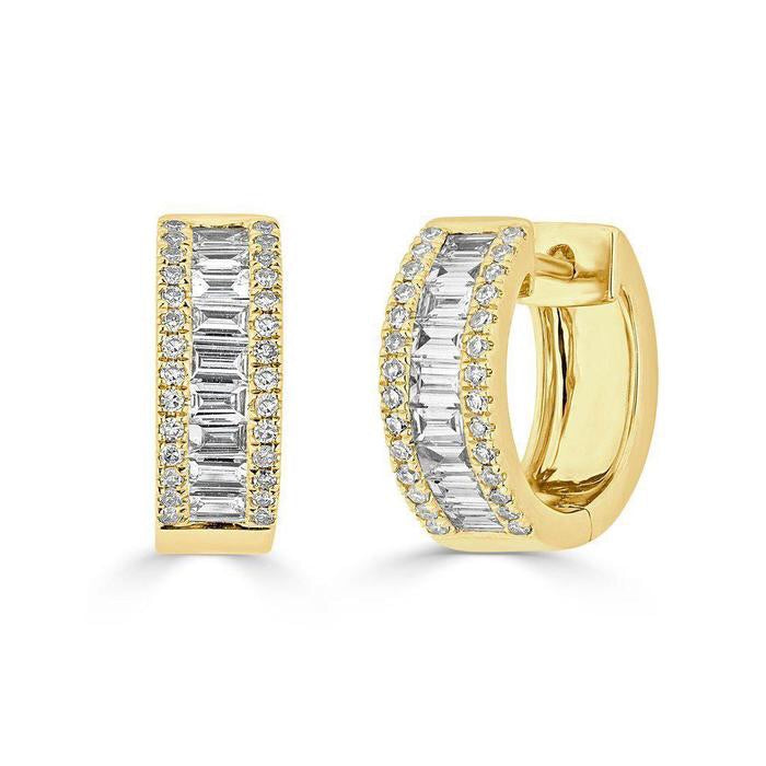 Diamond Round and Baguette Huggie Earring