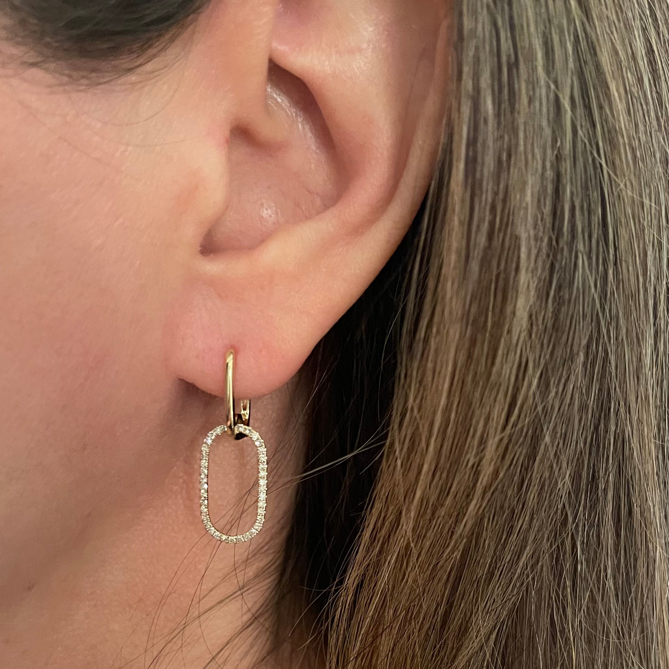 Rounded Rectangular Diamond Link Drop Earrings