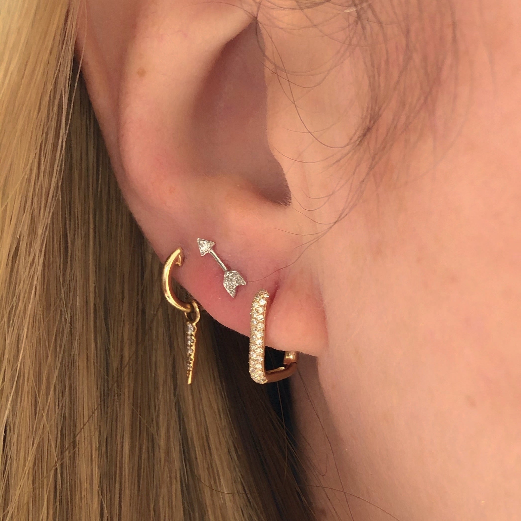 Small Diamond Pave Rectangular Huggie Earring
