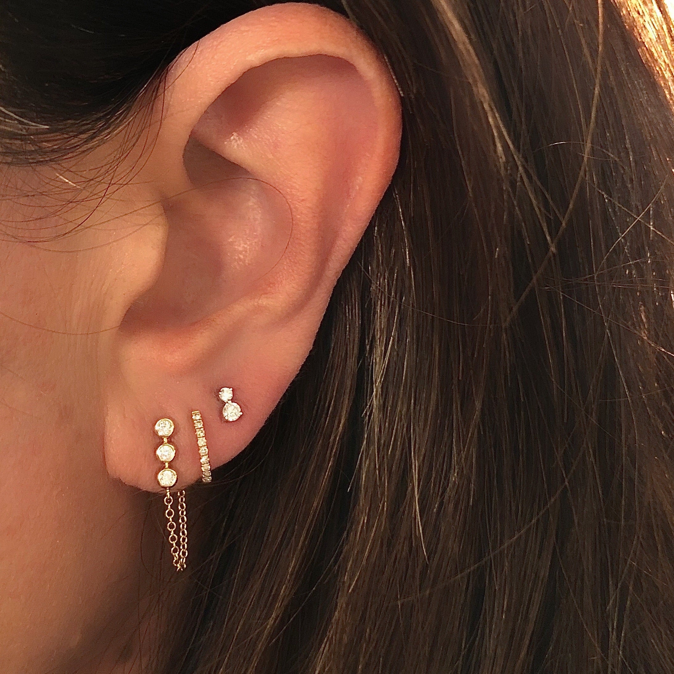 Three Diamond Bezel Chain Earring