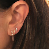 Three Diamond Bezel Chain Earring