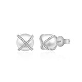 Diamond X Pearl Earring