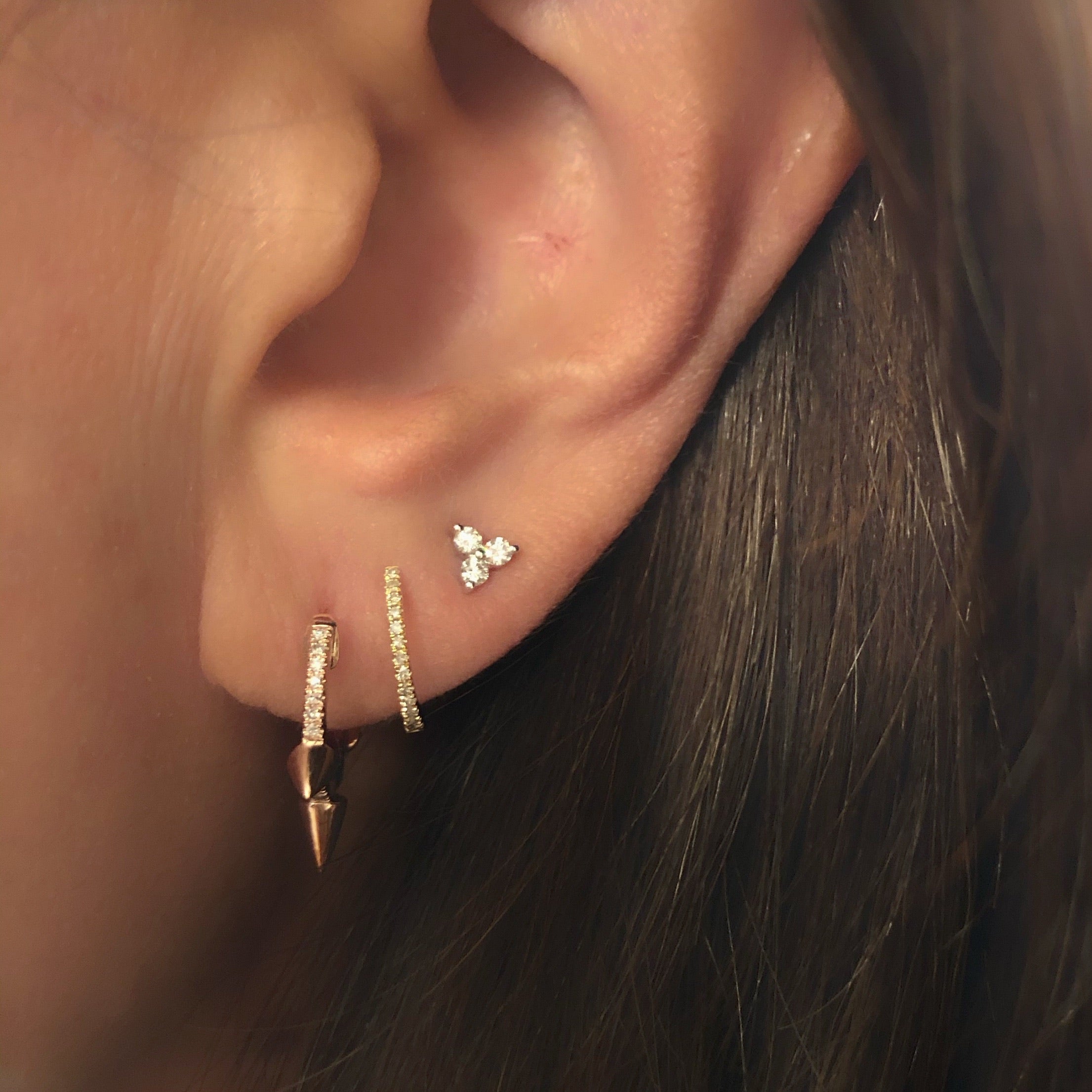 Three Diamond Triangle Prong Earring