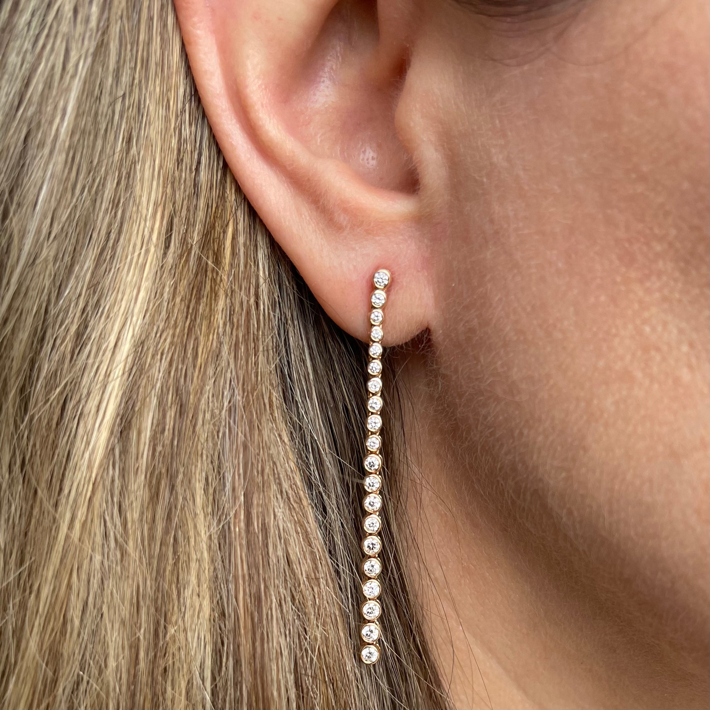 18k Long Bezel Diamond Earrings
