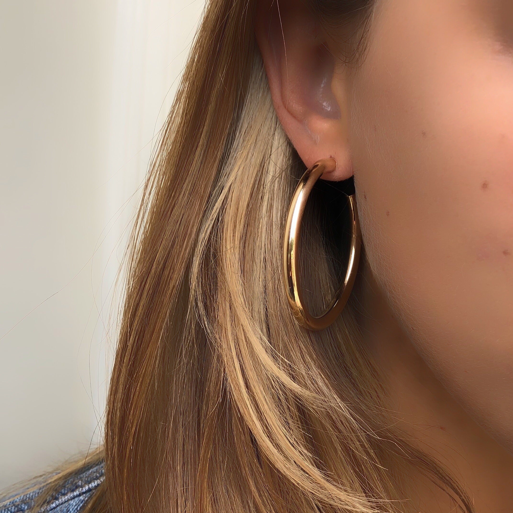 14k Hollow Hoop Earring With A Post