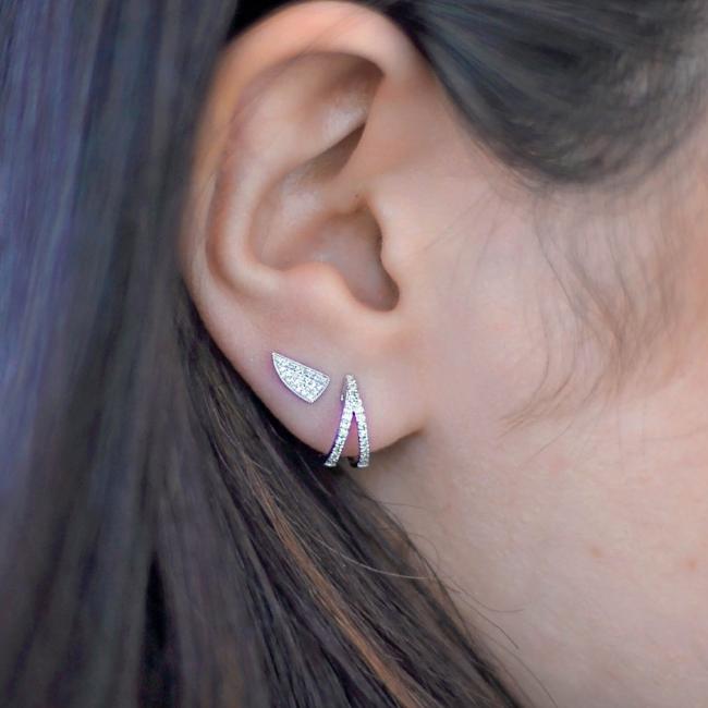 Diamond Wishbone Huggie Hoop Earrings