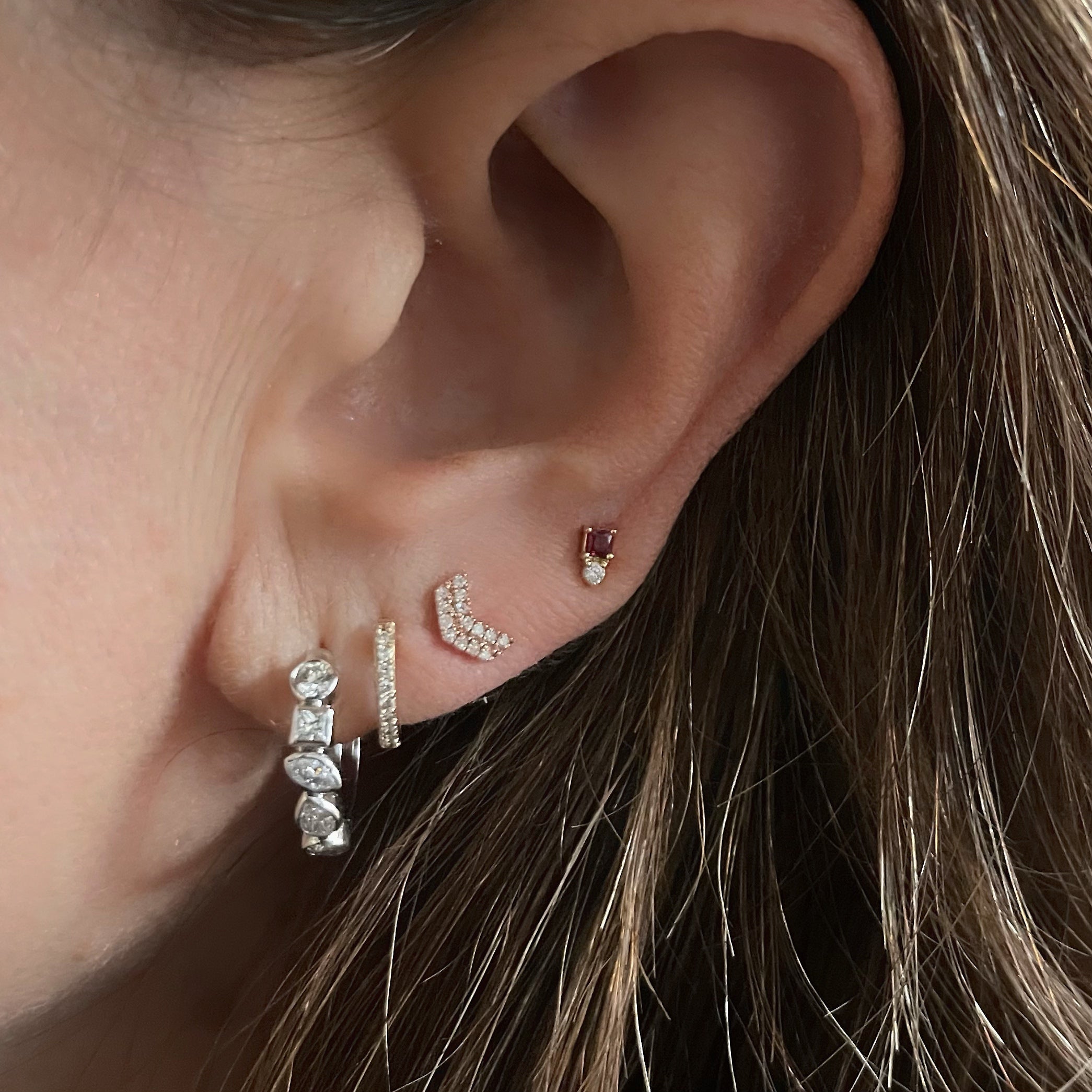 Multi-shape Bezel Set Diamond Huggie Earrings