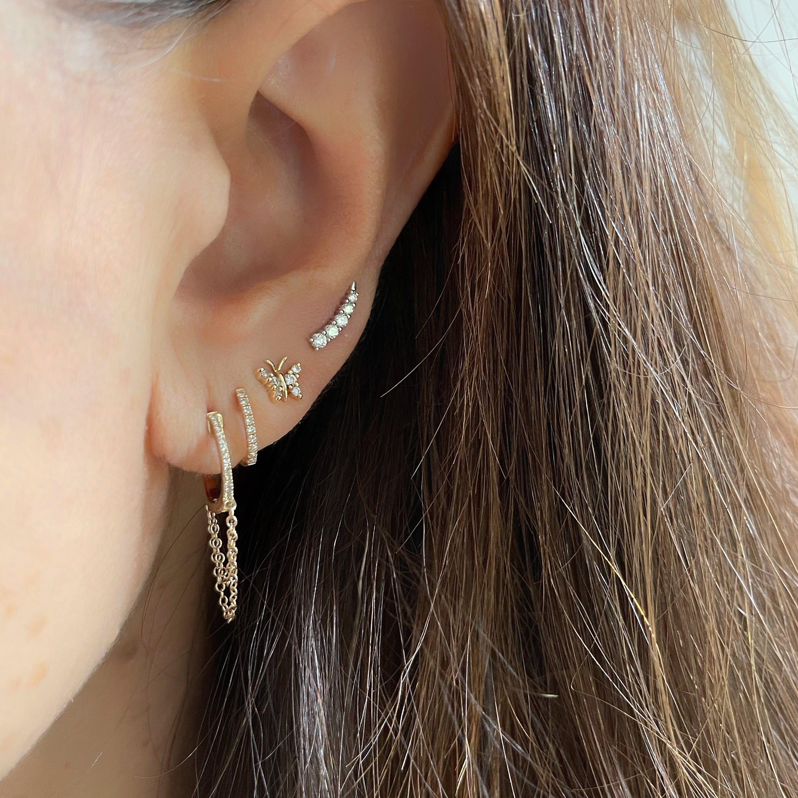 Diamond Huggie Chain Single Earrings