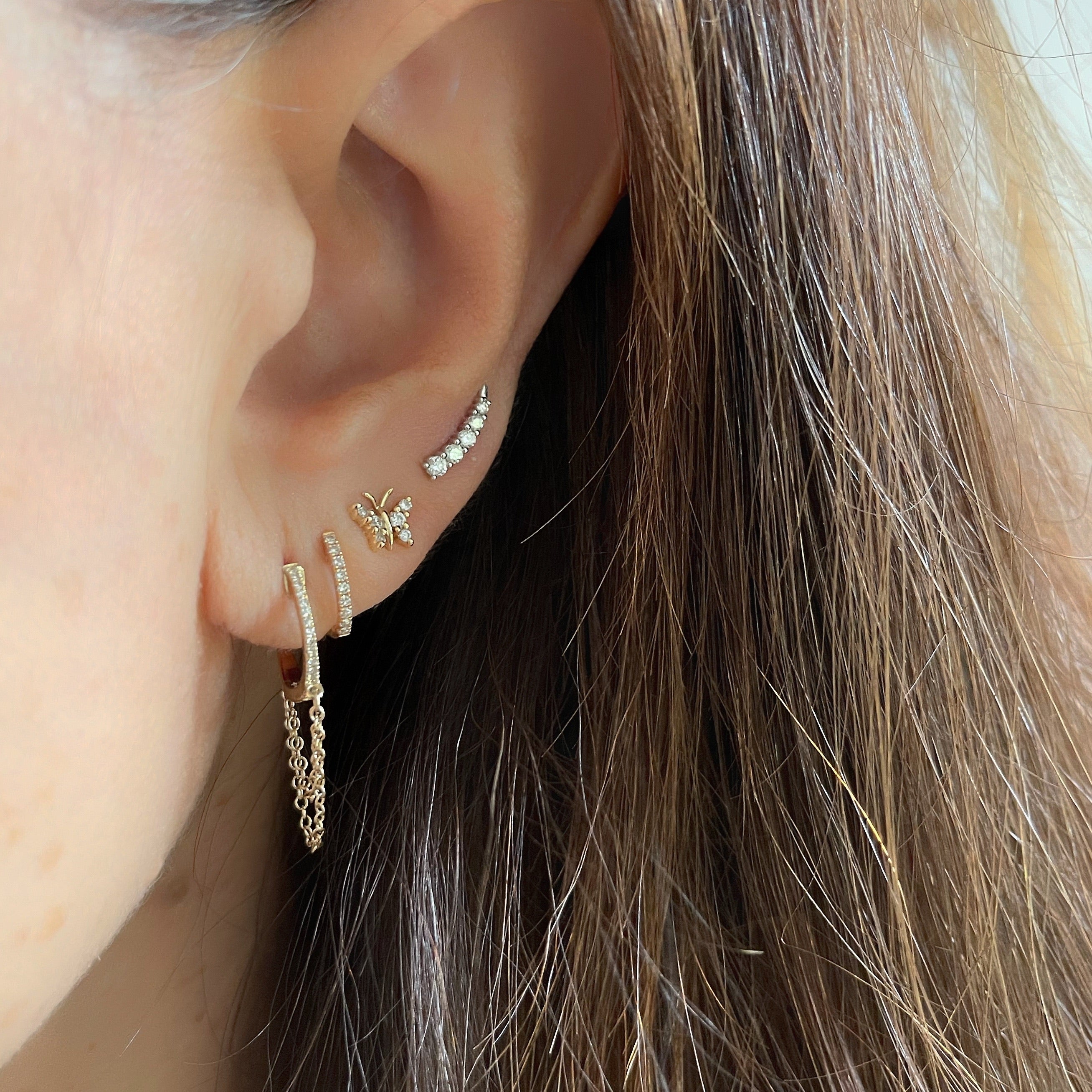 Diamond Huggie Chain Earrings