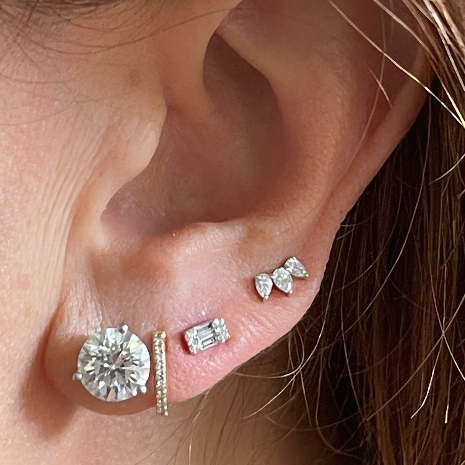 Diamond Edged Rectangular Stud Earring