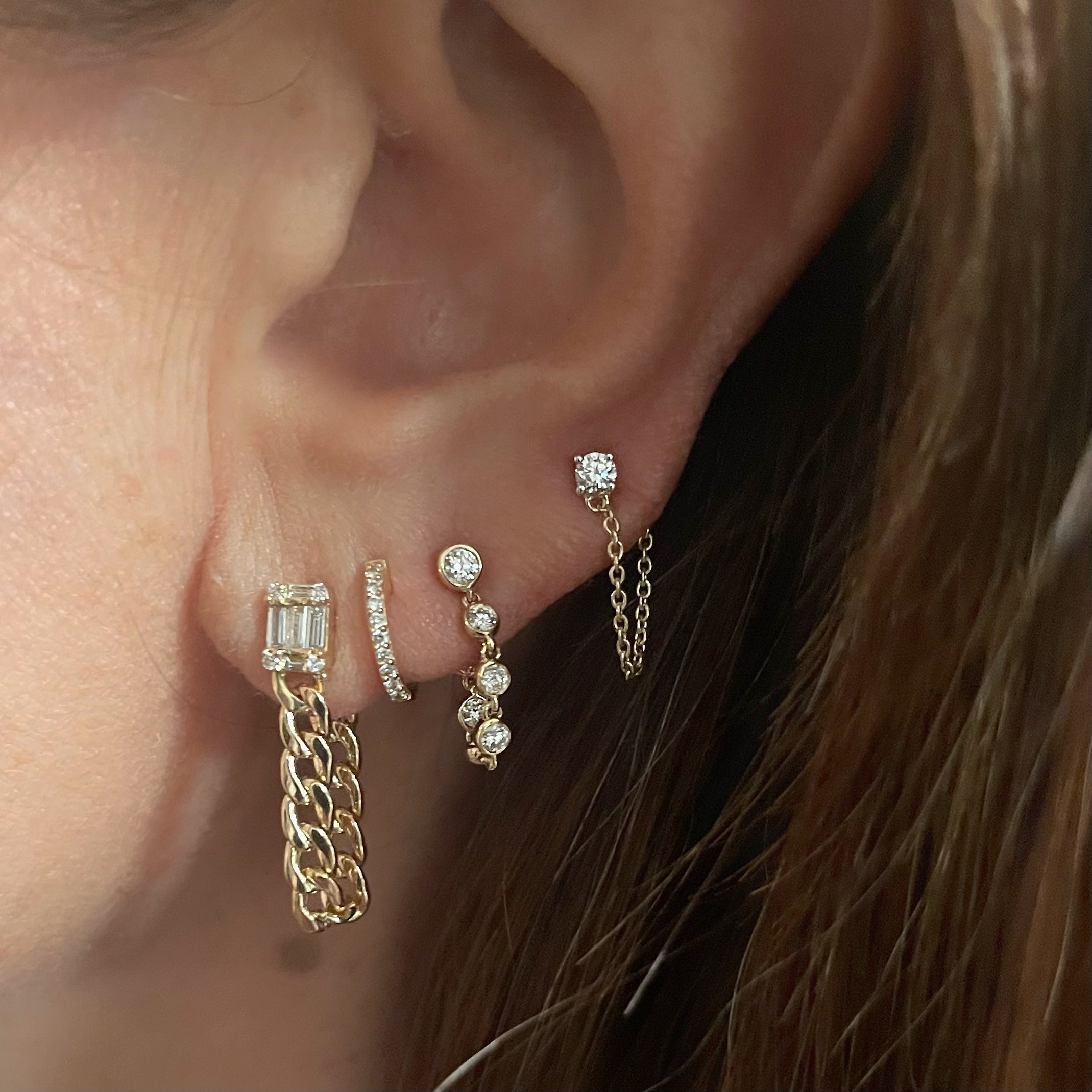 Diamond Bezel Chain Earrings