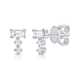 Diamond Baguette With Two Rounds Stud Earrings