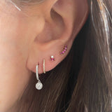 Diamond Huggie With Diamond Halo Drop Earring