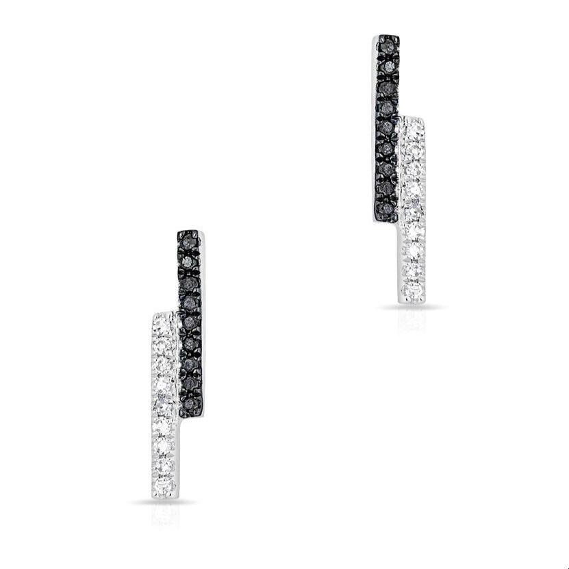 White & Black Diamond Tetris Stud Earring