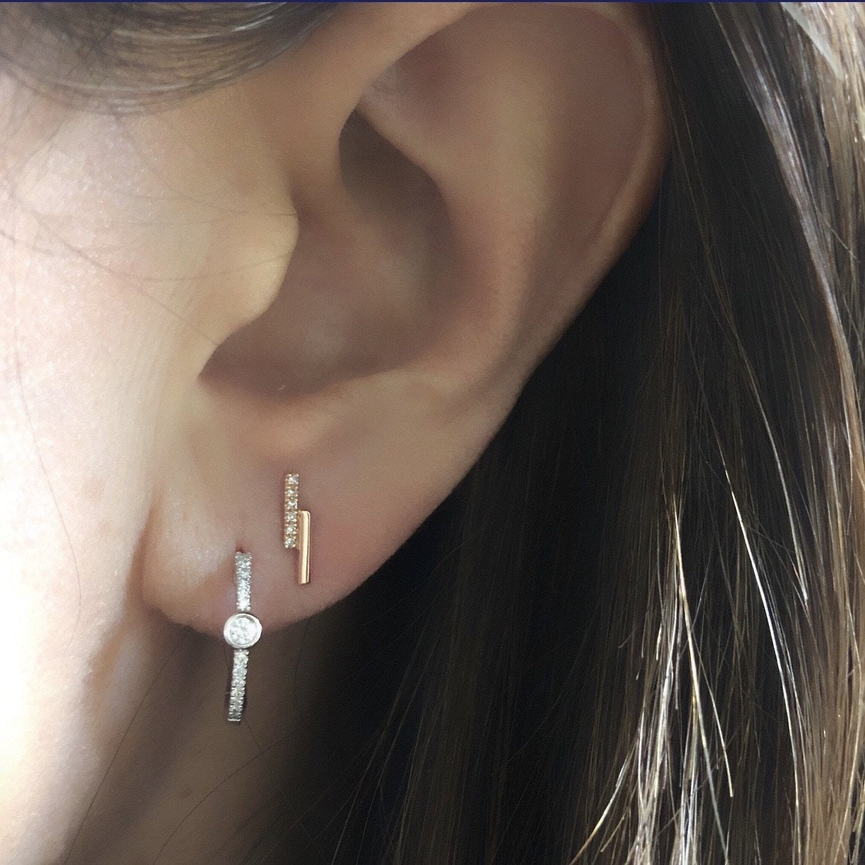 Gold & Diamond Tetris Stud Earring