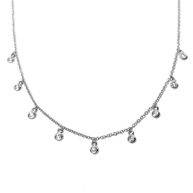 Nine Diamond Bezel Drop Choker Necklace