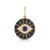 Black Diamond And Sapphire Evil Eye Disc Charm