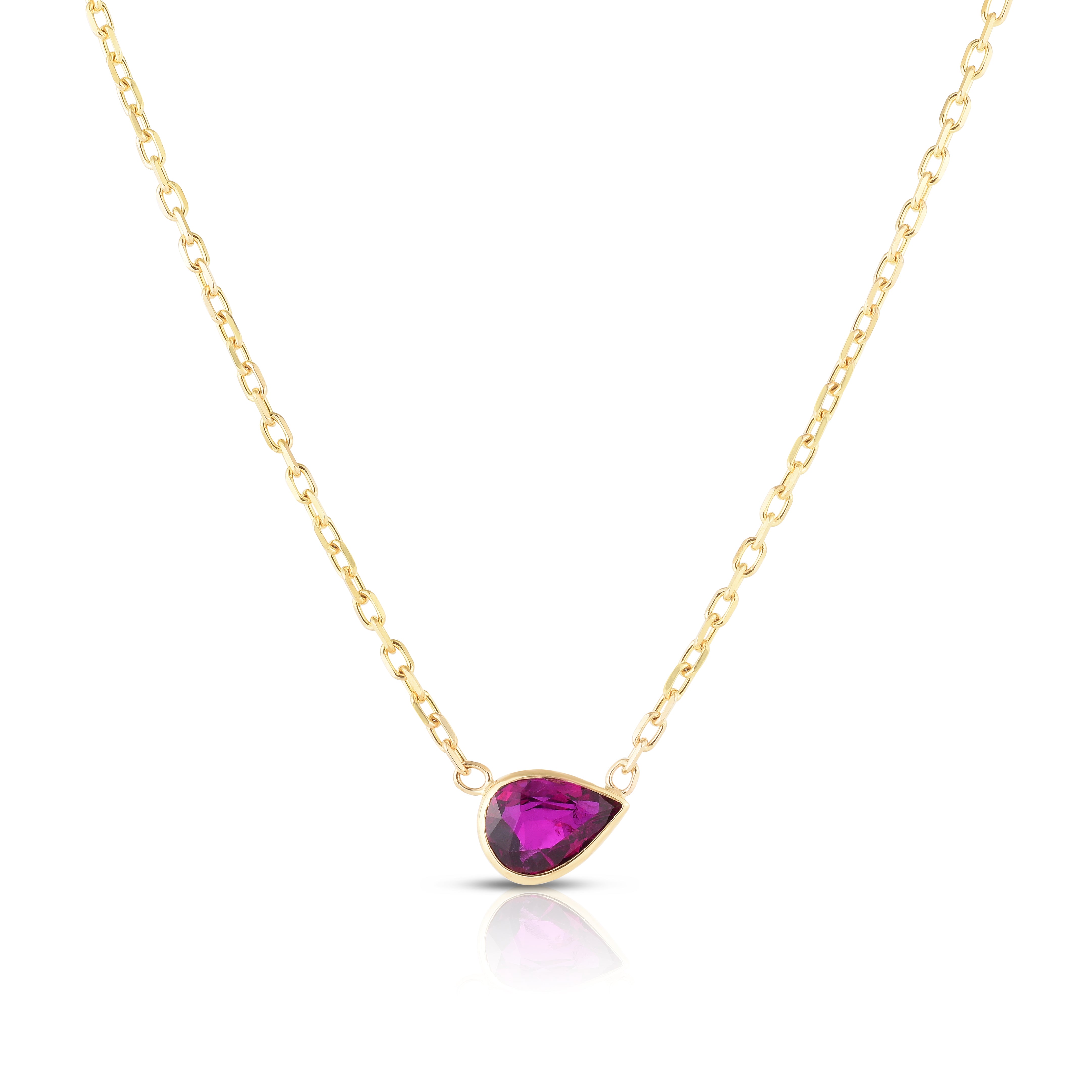 Gold Pear Ruby Necklace